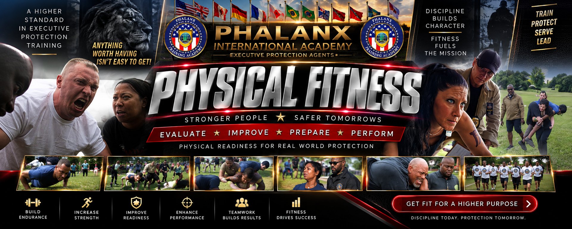 Phalanx International Academy Physical Fitness — Stronger People, Safer Tomorrows. Evaluate, Improve, Prepare, Perform.