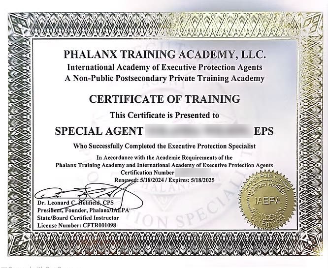 Sample Phalanx Certificate of Training